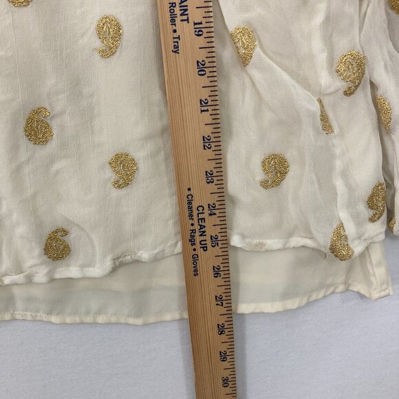 Charter Club size XL Cream Gold Paisley Tie Front Soft Comfy Feminine Blouse - Picture 7 of 9